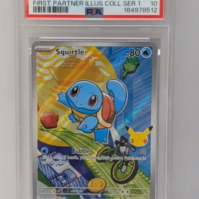 Sale Photo Thumbnail #237: PSA Gem Mint 10 graded Squirtle #039 Pokemon card from the First Partner Illustration Collection Series 1.