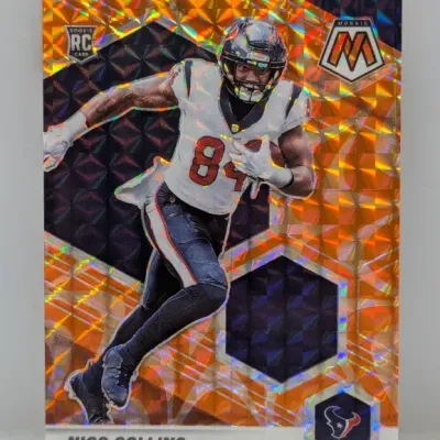 Sale Photo Thumbnail #611: Panini Mosaic Nico Collins rookie trading card featuring an orange reactive parallel design.