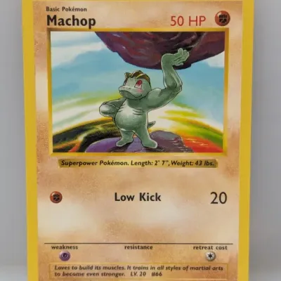 Sale Photo Thumbnail #770: 1999 Pokémon Base Set Machop trading card (#52/102) in clean condition.