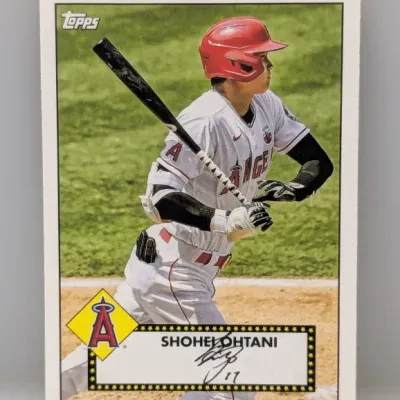 Sale Photo Thumbnail #420: Shohei Ohtani Topps baseball trading card in excellent condition, featuring a classic design with a facsimile signature.