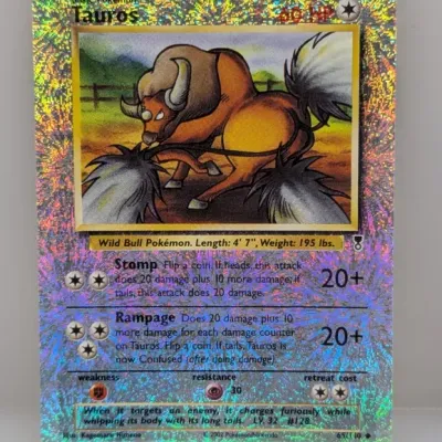 Sale Photo Thumbnail #162: 2002 Pokémon Legendary Collection Tauros reverse holo trading card #65/110.