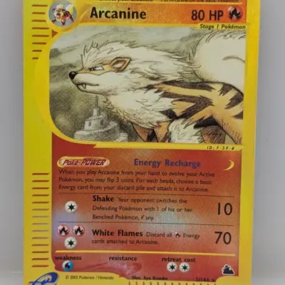 Sale Photo Thumbnail #114: 2003 Pokémon Aquapolis Arcanine holographic card (#3/144), illustrated by Aya Kusube.