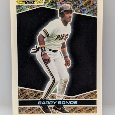 Sale Photo Thumbnail #106: 1993 Topps Black Gold Barry Bonds baseball card #2 featuring him in a Pittsburgh Pirates uniform, appearing in good condition with minor corner wear.