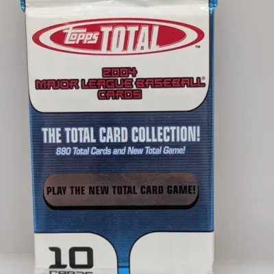 Sale Photo Thumbnail #158: Unopened foil pack of 2004 Topps Total Major League Baseball cards containing 10 cards.