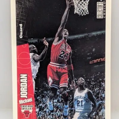 Sale Photo Thumbnail #136: 1995-96 Upper Deck Collector's Choice Michael Jordan basketball trading card #23 in good condition.
