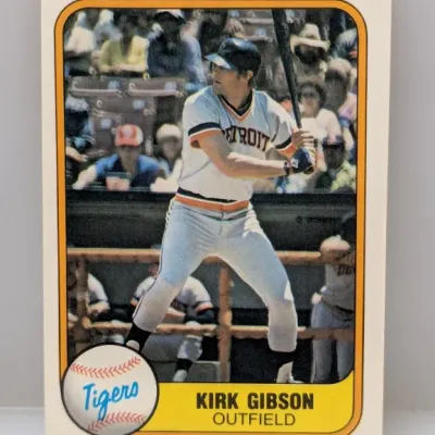 Sale Photo Thumbnail #559: 1981 Topps Kirk Gibson rookie baseball card (#315), Detroit Tigers, featuring sharp corners and bold colors.