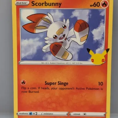Sale Photo Thumbnail #713: 2021 Pokémon TCG Scorbunny trading card, 25th Anniversary Celebration set, number 16/25.