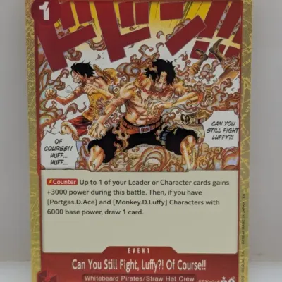 Sale Photo Thumbnail #612: One Piece Card Game Event card, "Can You Still Fight, Luffy?! Of Course!!" ST13-019 C, featuring Luffy and Portgas D. Ace illustration.