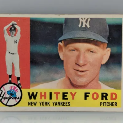 Sale Photo Thumbnail #244: 1956 Topps #240 Whitey Ford baseball card featuring the New York Yankees pitcher in vintage condition with light corner wear.