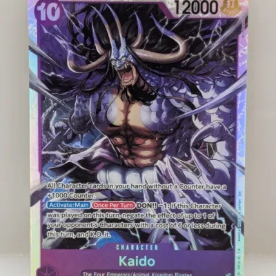 Sale Photo Thumbnail #647: One Piece Card Game Kaido super rare holographic character card (OP07-063) in near-mint condition.