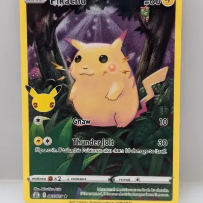 Sale Photo Thumbnail #670: 2021 Pokémon Celebrations 25th Anniversary Pikachu card (005/025) featuring artwork by Mitsuhiro Arita in near-mint condition.