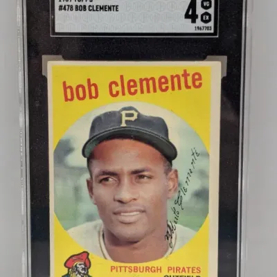 Sale Photo Thumbnail #27: SGC-graded 4 VG-EX 1959 Topps #478 Bob Clemente baseball card featuring the Pittsburgh Pirates outfielder.