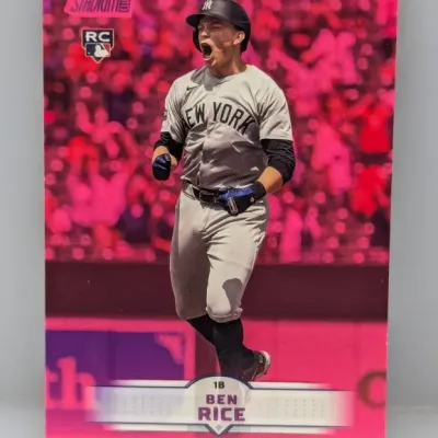 Sale Photo Thumbnail #472: Topps Stadium Club Ben Rice rookie baseball card featuring a vibrant magenta parallel design.