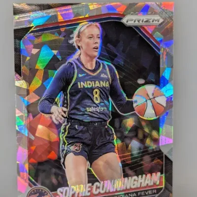 Sale Photo Thumbnail #335: Panini Prizm WNBA trading card featuring Sophie Cunningham of the Indiana Fever with a geometric holographic refractor finish.