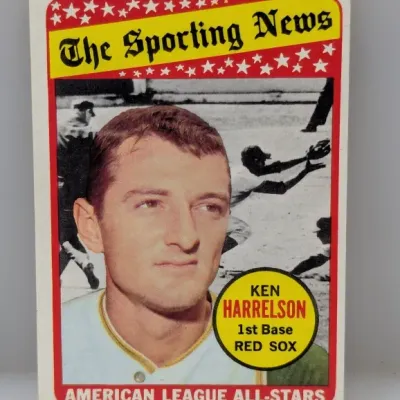 Sale Photo Thumbnail #643: 1969 Topps Ken Harrelson #435 baseball card featuring 'The Sporting News' American League All-Stars banner.