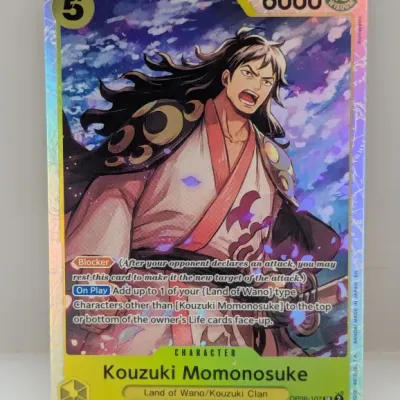 Sale Photo Thumbnail #651: One Piece Card Game Kouzuki Momonosuke SR alternate art trading card, card number OP06-107.