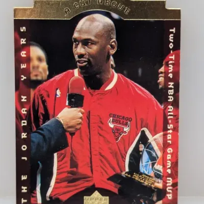 Sale Photo Thumbnail #293: 1998-99 Upper Deck 'The Jordan Years: A Cut Above' Michael Jordan die-cut insert trading card.
