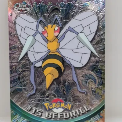 Sale Photo Thumbnail #740: Topps Chrome Pokémon trading card featuring #15 Beedrill with a textured holographic foil finish, circa 2000.