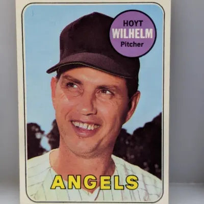 Sale Photo Thumbnail #668: 1969 Topps Hoyt Wilhelm #375 trading card featuring his time as a pitcher for the California Angels.