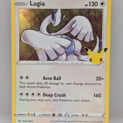 Sale Photo Thumbnail #166: Pokémon Lugia holofoil trading card from the 25th Anniversary Celebrations set (022/025), released in 2021.