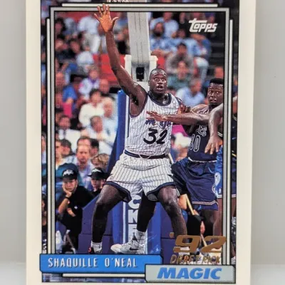 Sale Photo Thumbnail #527: 1992-93 Topps Shaquille O'Neal rookie basketball card #362 in well-preserved condition.