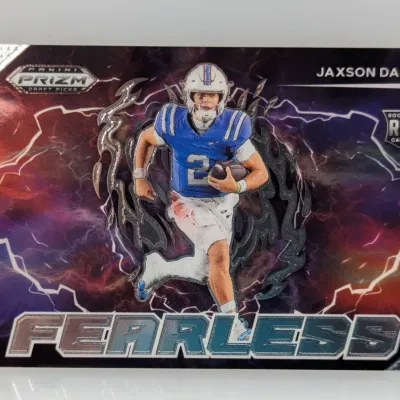 Sale Photo Thumbnail #387: Panini Prizm Draft Picks 'Fearless' Jaxson Dart rookie football card.