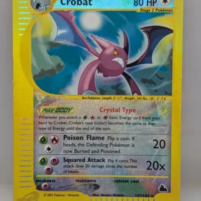 Sale Photo Thumbnail #98: 2003 Pokémon Skyridge Crobat holographic trading card, number 147/144.