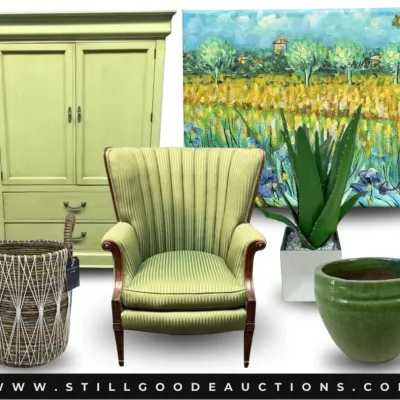 Sale Photo Thumbnail #4: Furniture, original artwork, antiques, art glass, Delft, sterling silver, jewelry, corningware, Texaco collectibles, Roseville, tupperware, vintage coins, baseball cards, stained glass, kaleidoscope, watches, custom knives, vaseline glass, Disney collecti