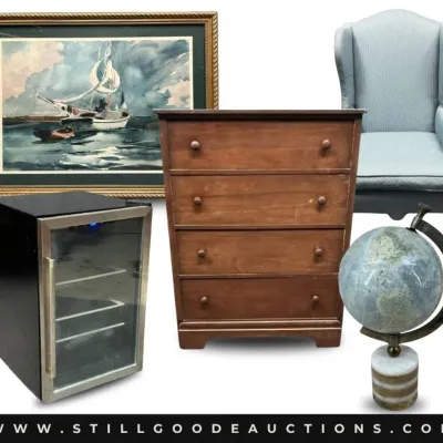 Sale Photo Thumbnail #5: Furniture, original artwork, antiques, art glass, Delft, sterling silver, jewelry, corningware, Texaco collectibles, Roseville, tupperware, vintage coins, baseball cards, stained glass, kaleidoscope, watches, custom knives, vaseline glass, Disney collecti