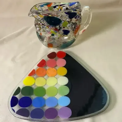 Blown Glass Confetti Pitcher With  Fused Art glass Plate 