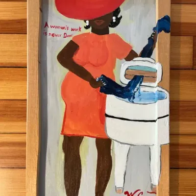 Currie Williams “The Apple Lady” Folk Art on Wood (10 x 17)