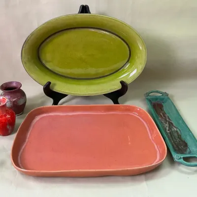 Serving Pottery Pieces And Bud Vases 