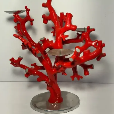 O’ Hare Red Lacquered Aluminum Coral Reef Candelabra (11 x 14)