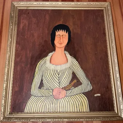 Large Signed John Brewster Reproduction Portrait Painting on Board (30 x 33.5)