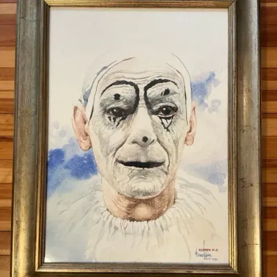 Eros Kara “Clown N. 2” Watercolor Painting (26 x 33.5)