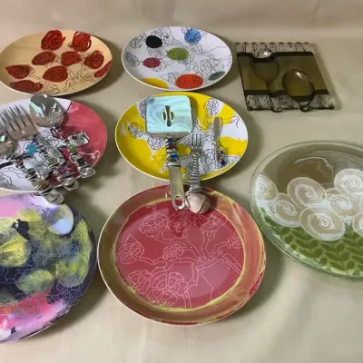 Anthropologie Appetizer Plates, Beaded Serving Utensils 