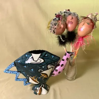 M. Motto Studio Pottery And Lady Painted Maracas