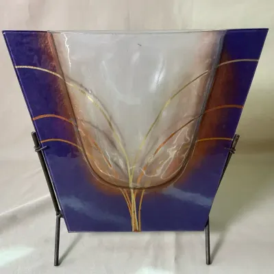 Hand Crafted Art-glass Vase In Metal Display 