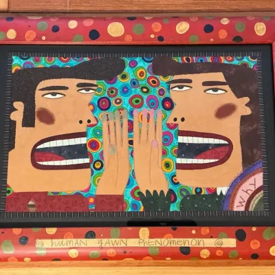Chris Roberts Antieau “Human Yawn Phenomenon” Abstract Fabric Art (21.5 x 16.5)