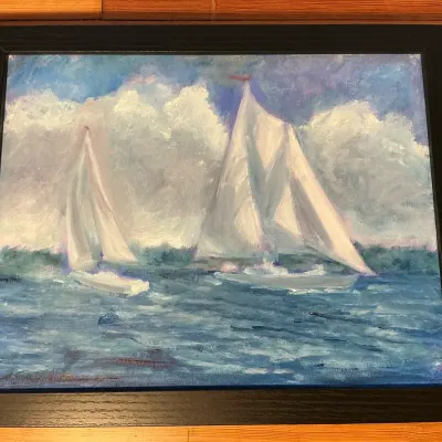 Janet Ewing Signed Sailboat Painting (15.5 x 12.5)