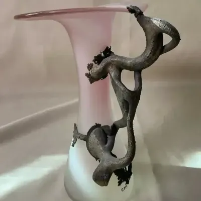 Filip Ravert Vase With Metal Figural Accents 
