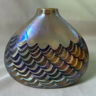 Stephen Fellerman Iridescent Signed Art Glass Vase Signed 