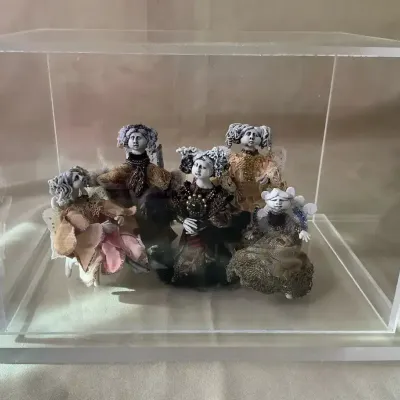 Hand Made Art Dolls In Display Case 