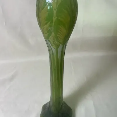 Emile Galle Green Tall Artglass Vase 