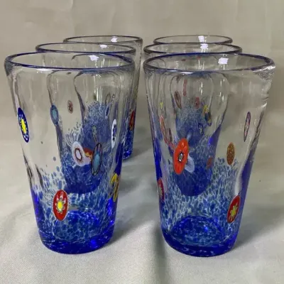 Set Of 6 Blown glass Millefiori Glasses 