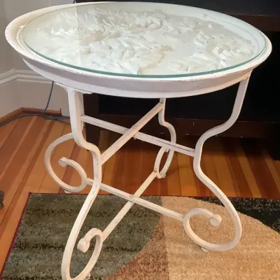 White Roses Wrought Iron Table With Glass Top