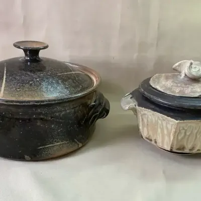 Set Of Two Handmade Pottery Lidded Dishes 