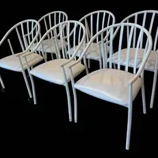 Sale Photo Thumbnail #23: Set of 6 Amisco Industries Postmodern White Metal Barrel-Back Dining Chairs (1999)