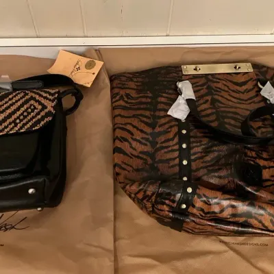 New Patricia Nash Leather "Tribal Weave" Crossbody Bag and "Tiger Print" Tote Bag 