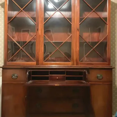 Breakfront China Cabinet with Drop-Down Secretary Desk